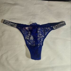 New Victoria Secret Bombshell Navy Lace Thong with Sparkling Band